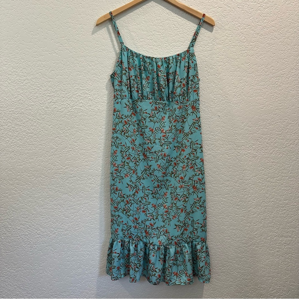 Chelsea28 S-M Nordstrom Turquoise Blue Floral Ruffled Sundress EUC